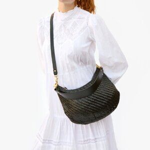 Clare V Black Woven Leather Hobo Shoulder Bag